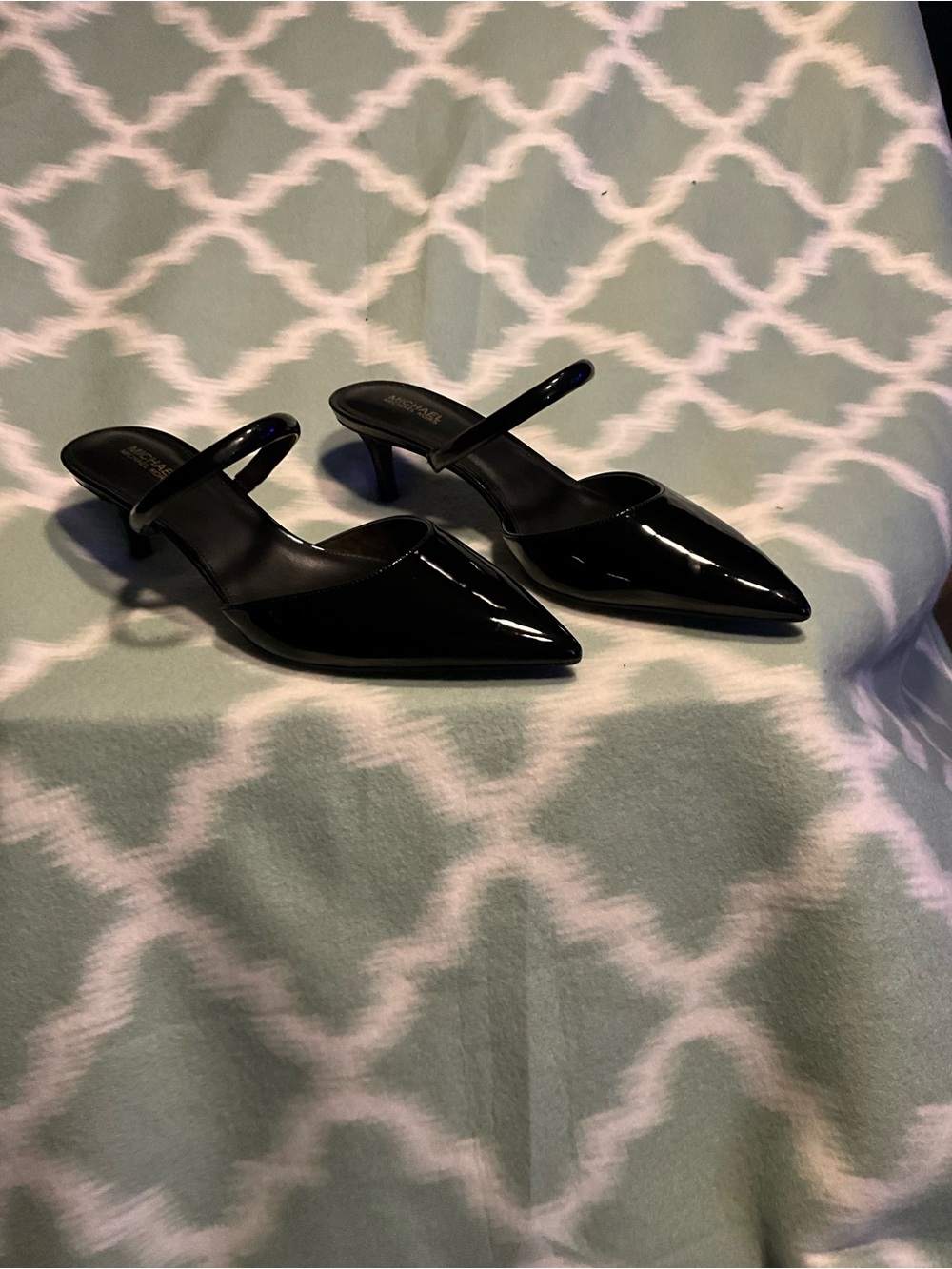 KORS Michael Kors Black Patent Pointed Toe Slip-On Heels